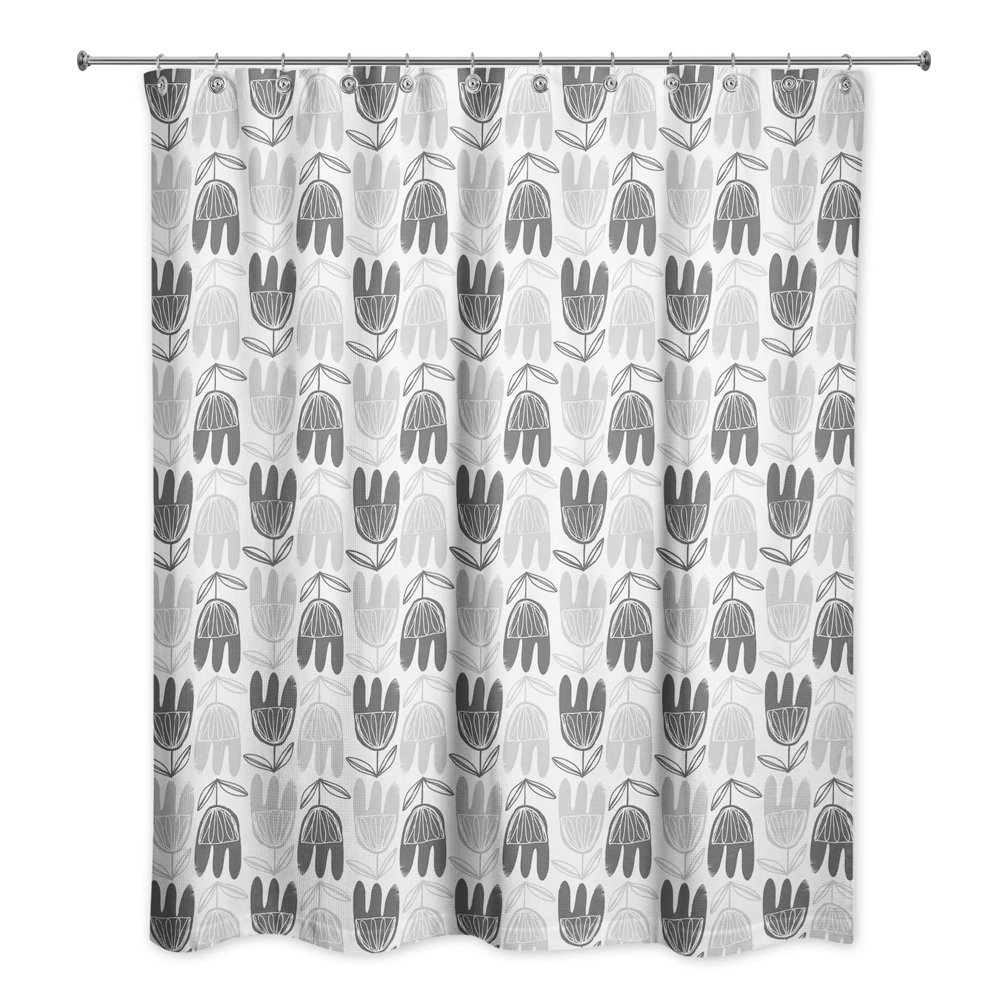 Mid Mod Gray Florals 71" x 74" Shower Curtain